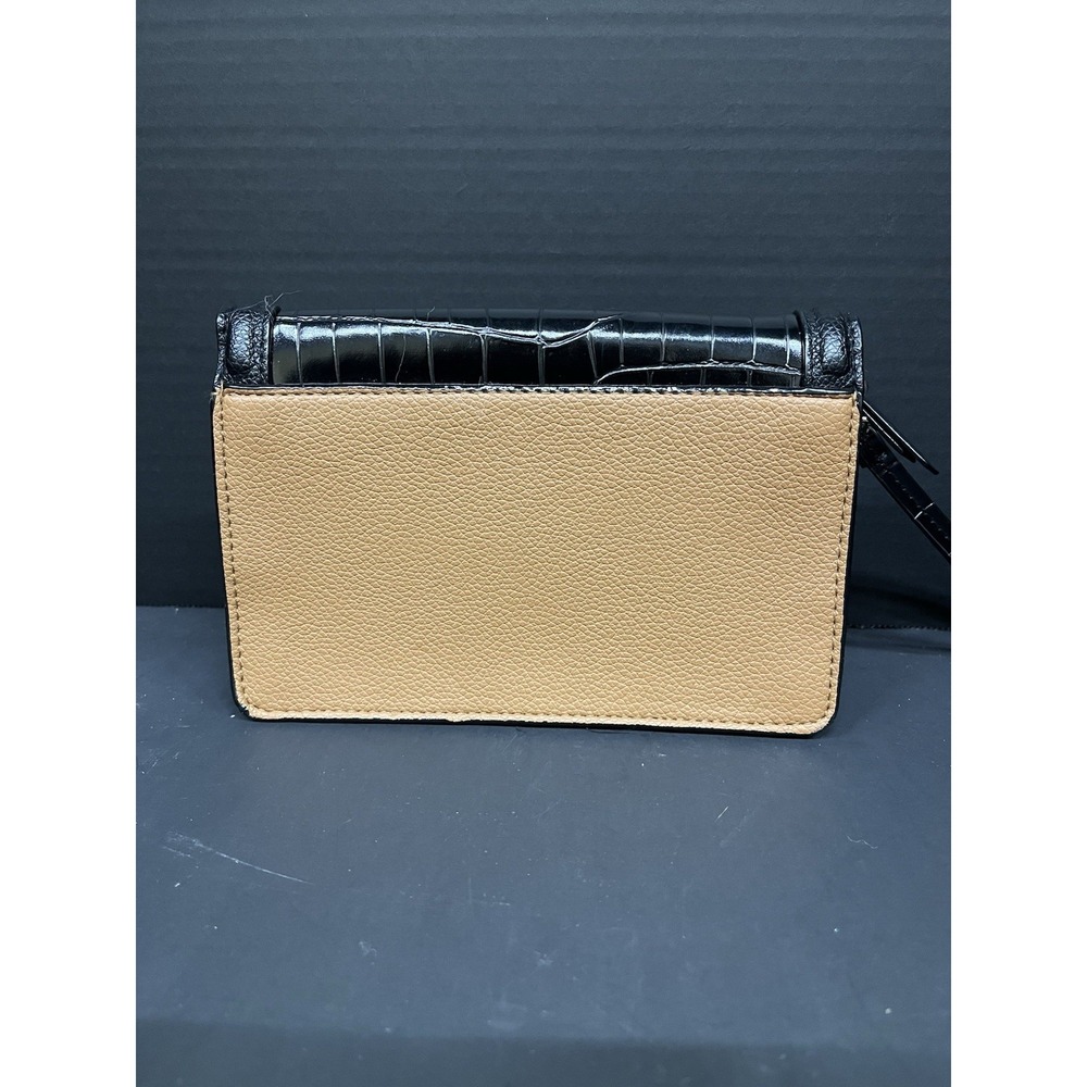 Victoria's Secret Black Croc Wallet Clutch Wristlet Gold Chain Tan Interior - Picture 3 of 10